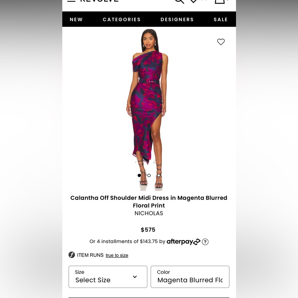 Calantha Off Shoulder Midi Dress in Magenta Blurred Floral Print
